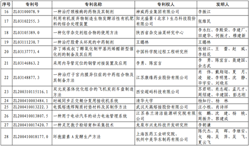 第十七届中国专利优秀奖项目名单