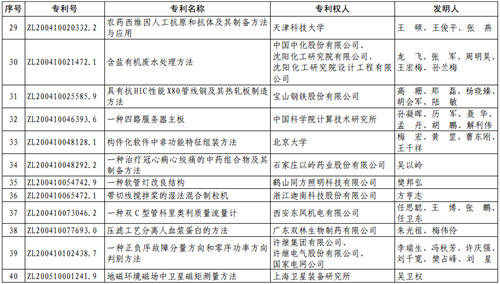 第十七届中国专利优秀奖项目名单