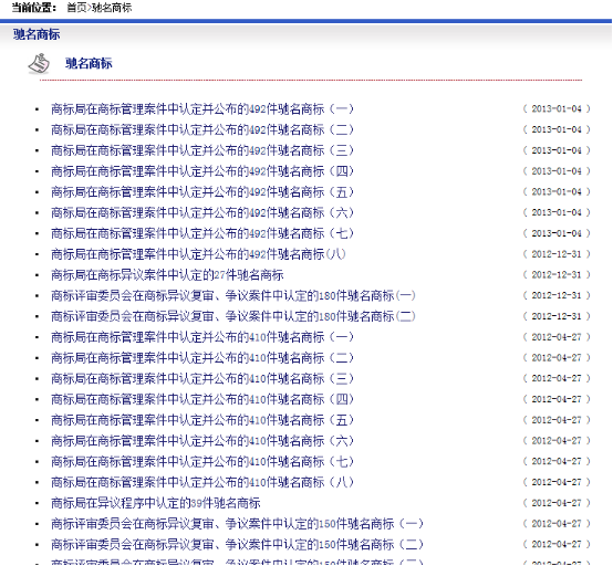 驰名商标查询